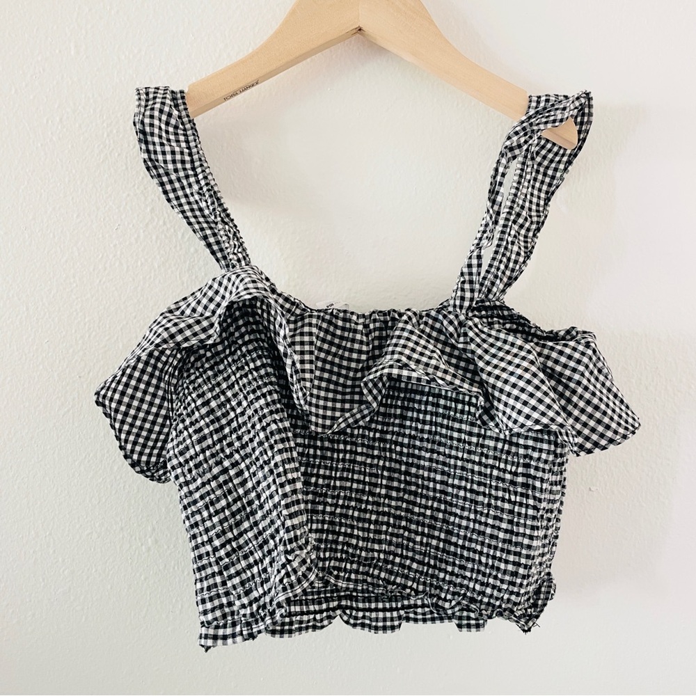 Zara Girls Black White Gingham Ruffle Crop Top